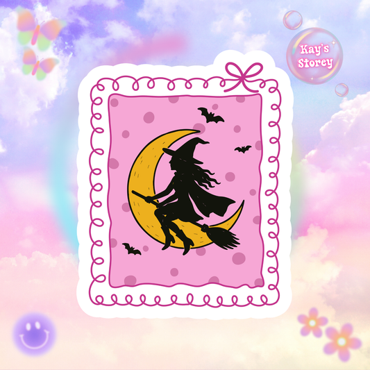 Witchy Night Sticker - Kiss-Cut Stickers, Halloween Sticker, Cute Witch Design, Spooky Sticker, Decorative Sticker for Journals