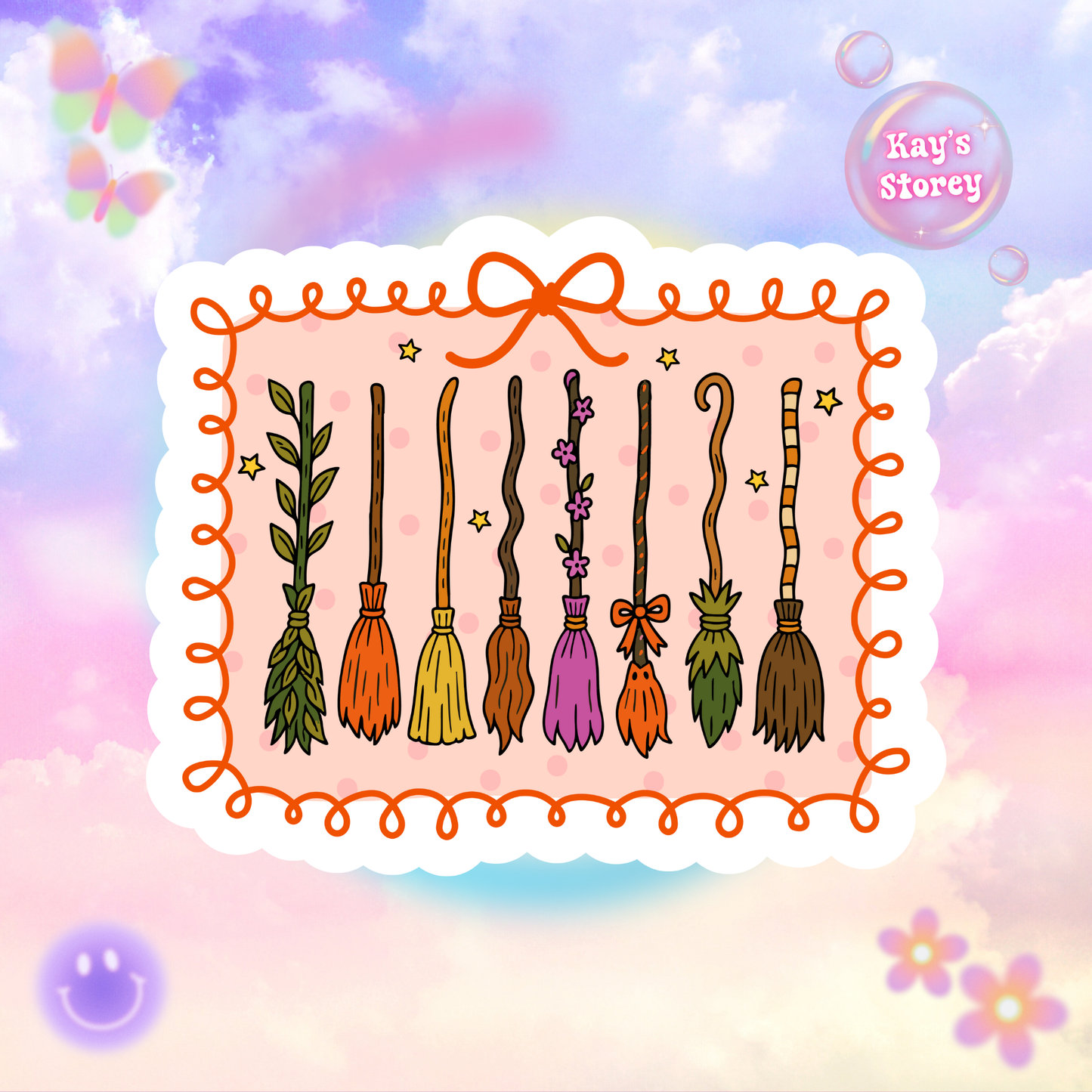 Witches Brooms Sticker - Kiss-Cut Stickers, Halloween Sticker, Cute Witch Broom Design, Spooky Sticker, Decorative Sticker for Journals
