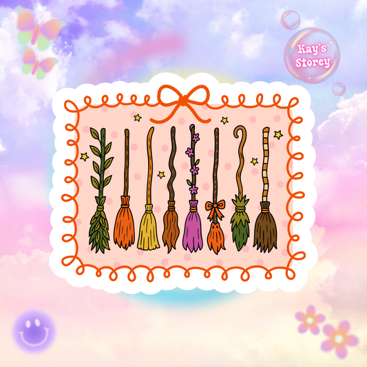 Witches Brooms Sticker - Kiss-Cut Stickers, Halloween Sticker, Cute Witch Broom Design, Spooky Sticker, Decorative Sticker for Journals