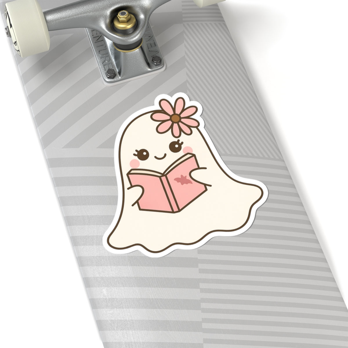 Pink Floral Ghostly Reading Kiss-Cut Sticker, Book Lover Sticker, Cute Sticker Set, Spooky Decals, Halloween Stickers, Vinyl Kindle Stickers