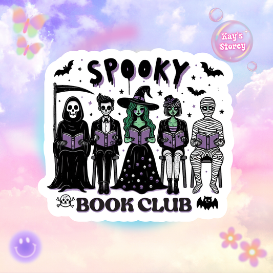 Spooky Book Club Sticker - Kiss-Cut Stickers, Halloween Sticker, Cute Book Club Design, Spooky Sticker, Decorative Sticker for Journals