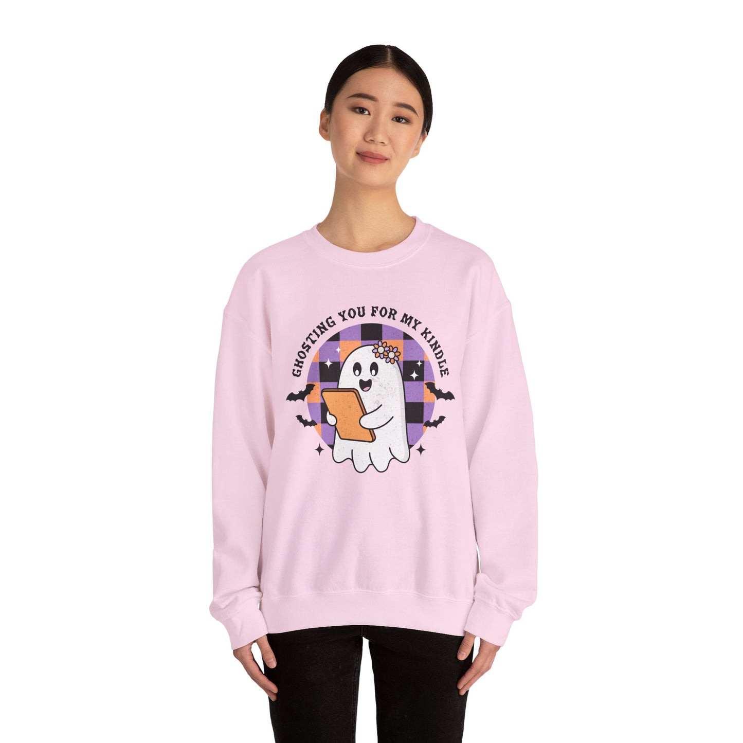 Ghosting You For My Kindle Sweatshirt, Long Sleeve Shirt for Spooky Season Bookish Gift,  Halloween Reading Apparel