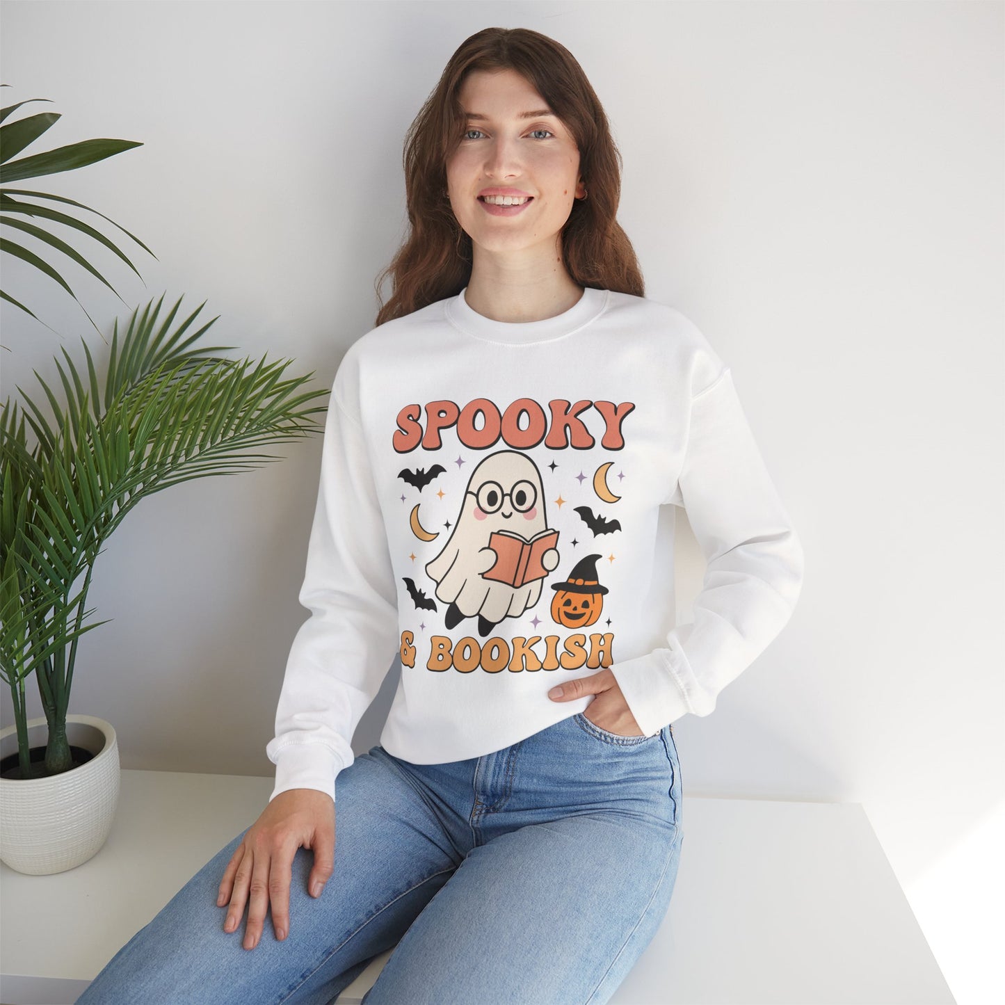 Spooky & Bookish Sweatshirt, Long Sleeve Shirt for Spooky Season Bookish Gift,  Halloween Reading Apparel