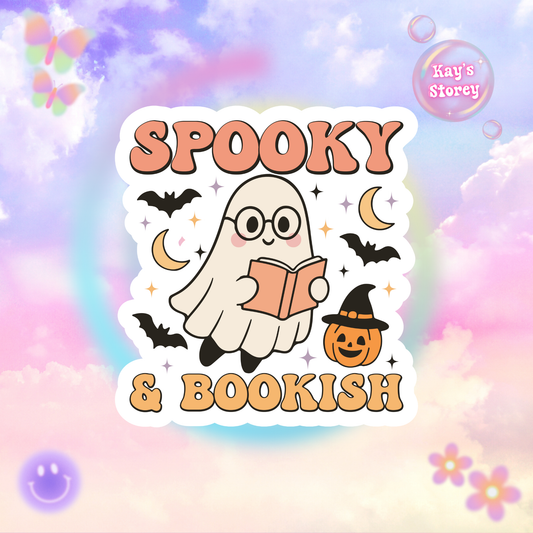 Spooky & Bookish Sticker - Kiss-Cut Stickers, Halloween Sticker, Cute Ghost Reading Design, Spooky Sticker, Decorative Sticker for Journals