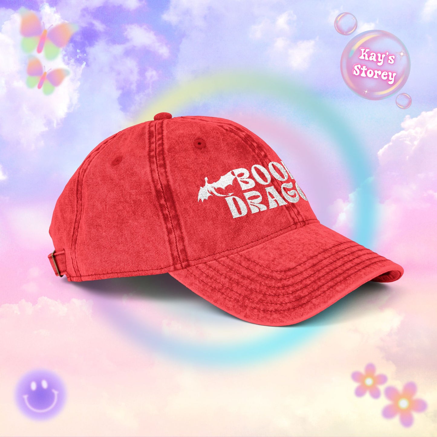 Book Dragon Embroidered Vintage Cap