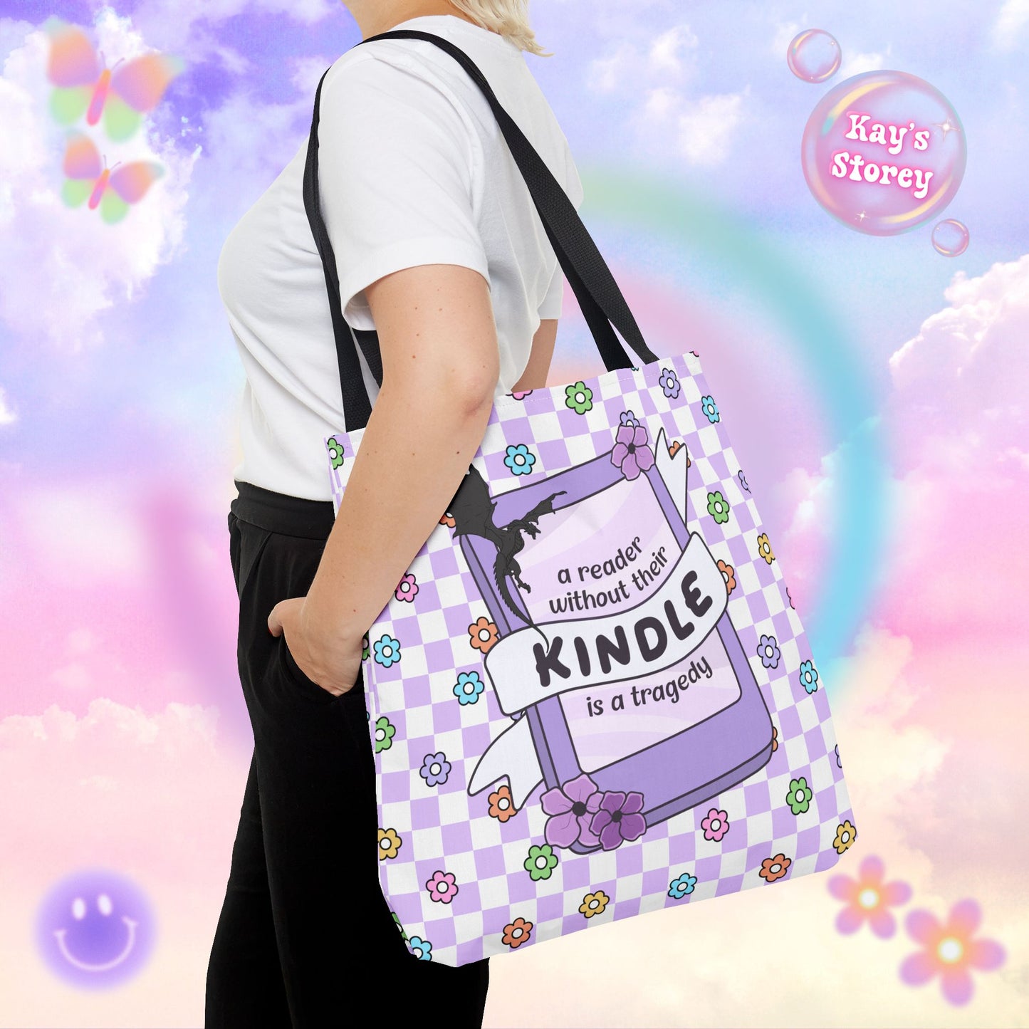 Purple Reader Without Their Kindle Tote Bag