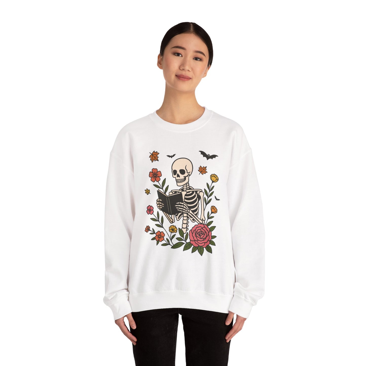 Reading Skeleton Sweatshirt, Long Sleeve Shirt for Spooky Season Bookish Gift,  Halloween Reading Apparel