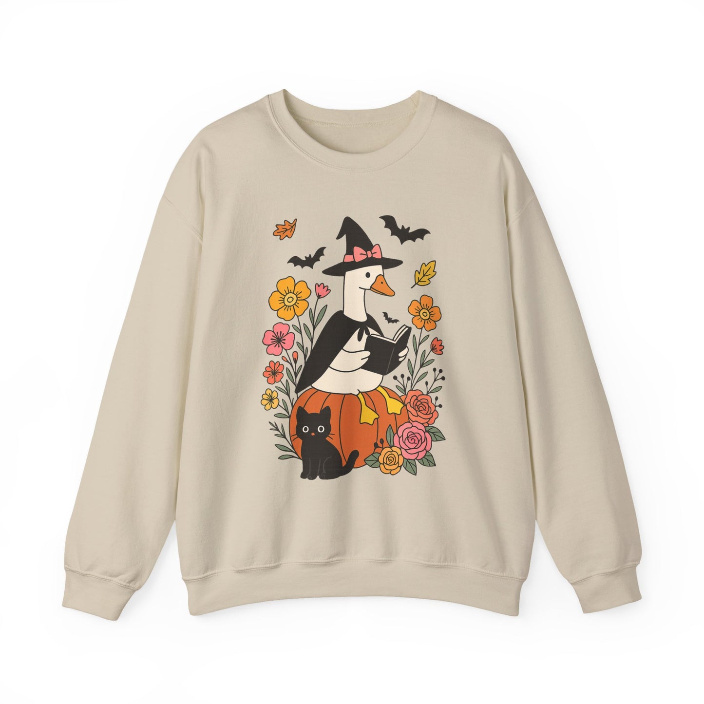 Spooky Goose Reading & Black Cat Sweatshirt, Long Sleeve Shirt for Spooky Season Bookish Gift,  Halloween Reading Apparel