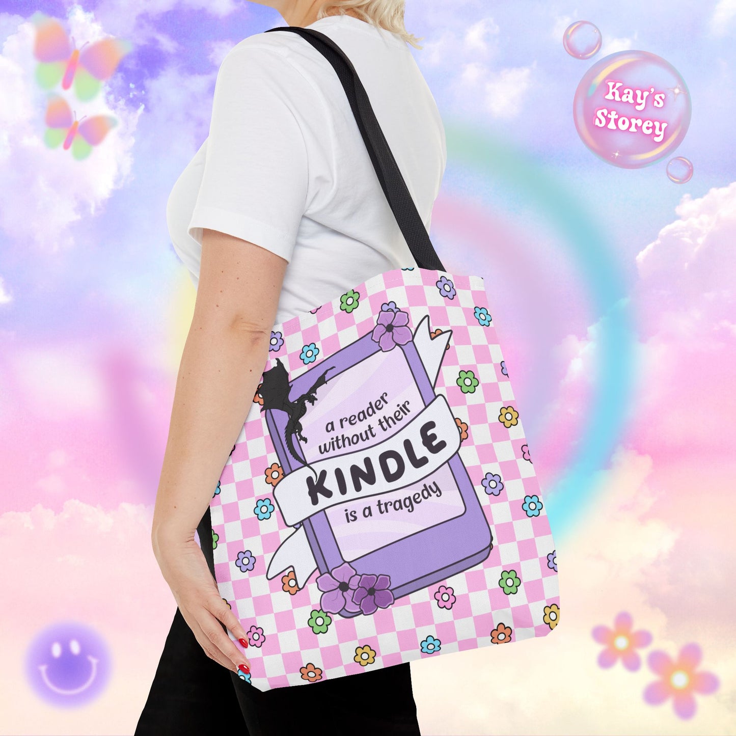 Pink Reader Without Their Kindle Tote Bag