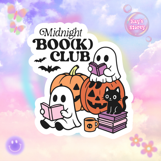 Midnight Boo(k) Club Sticker - Kiss-Cut Stickers, Halloween Sticker, Cute Ghost Design, Spooky Sticker, Decorative Sticker for Journals