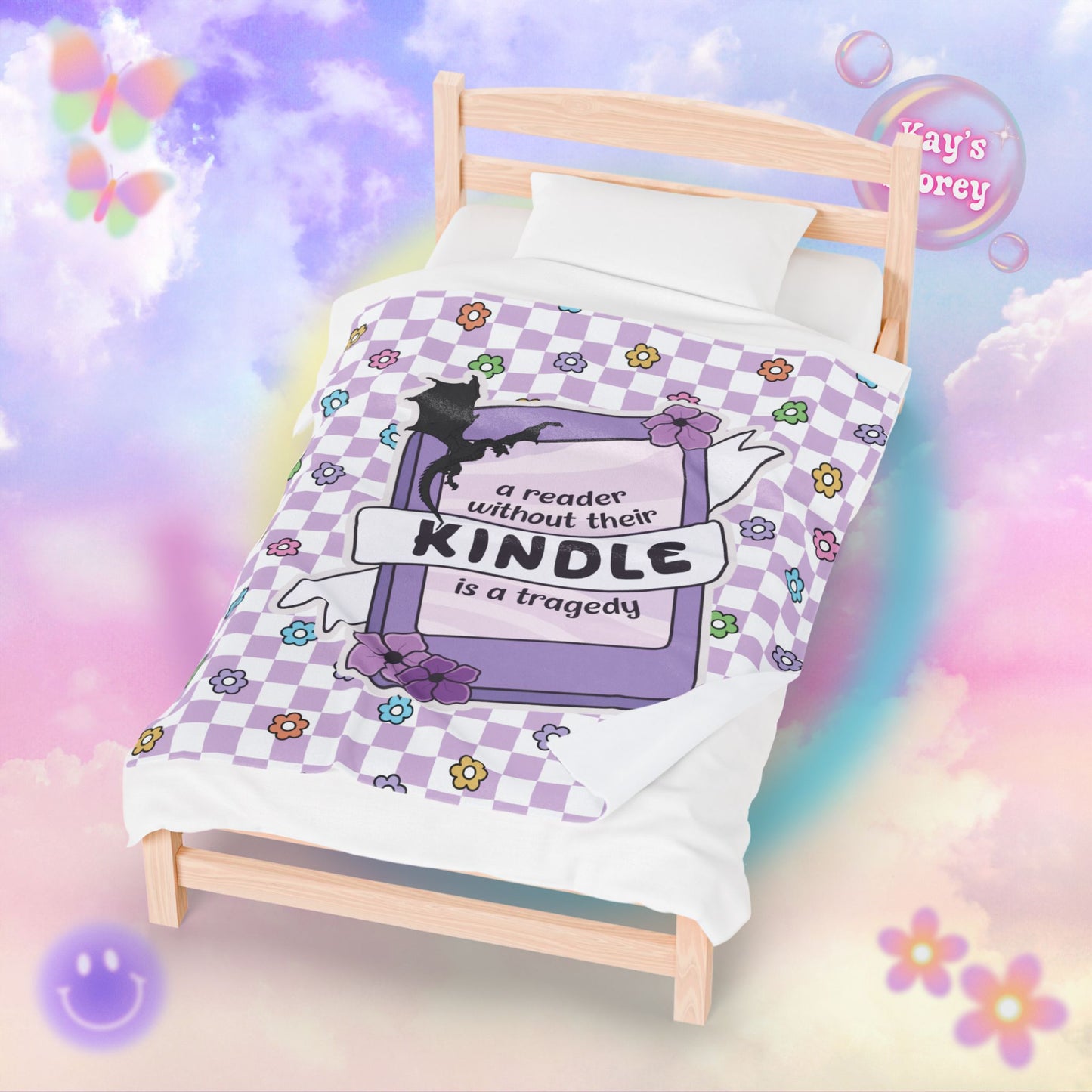Purple Reader Without Their Kindle Velveteen Plush Blanket