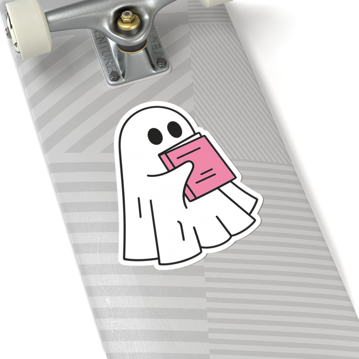 Pink Ghost Reading Kiss-Cut Sticker, Book Lover Sticker, Cute Sticker Set, Spooky Decals, Halloween Stickers, Vinyl Kindle Stickers