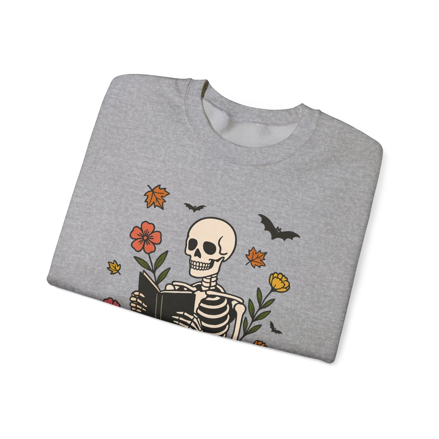 Reading Skeleton Sweatshirt, Long Sleeve Shirt for Spooky Season Bookish Gift,  Halloween Reading Apparel
