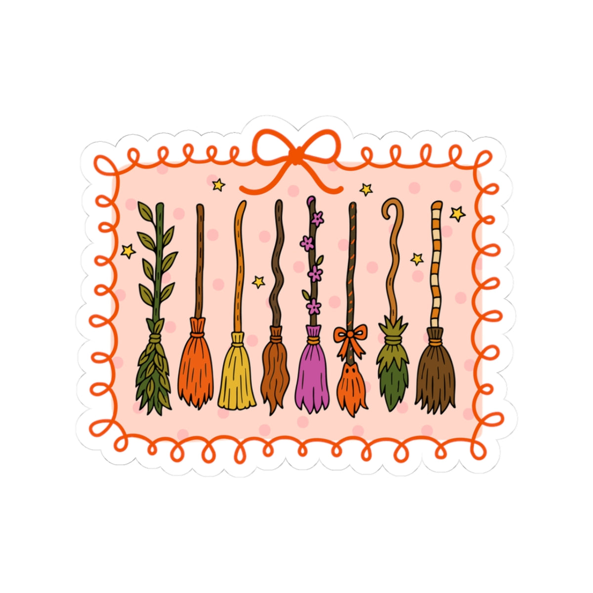 Witches Brooms Sticker - Kiss-Cut Stickers, Halloween Sticker, Cute Witch Broom Design, Spooky Sticker, Decorative Sticker for Journals