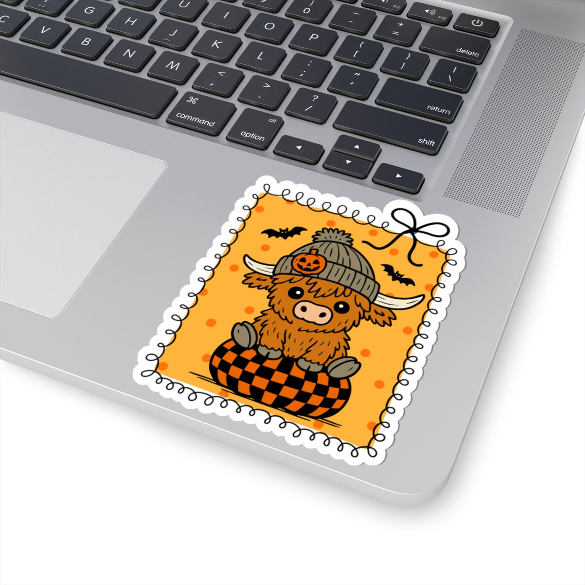 Cute Highland Cow Sticker - Kiss-Cut Stickers, Halloween Sticker, Cute Ghost Design, Spooky Sticker, Decorative Sticker for Journals
