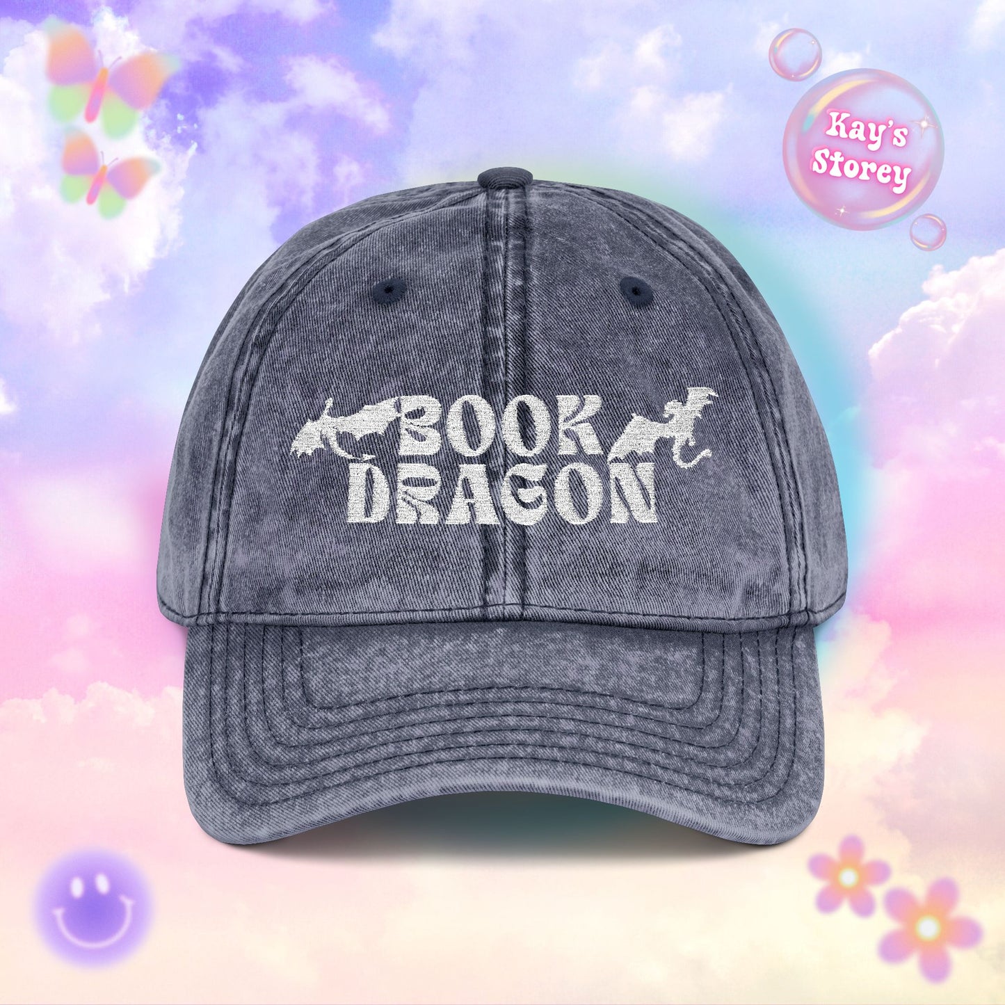 Book Dragon Embroidered Vintage Cap