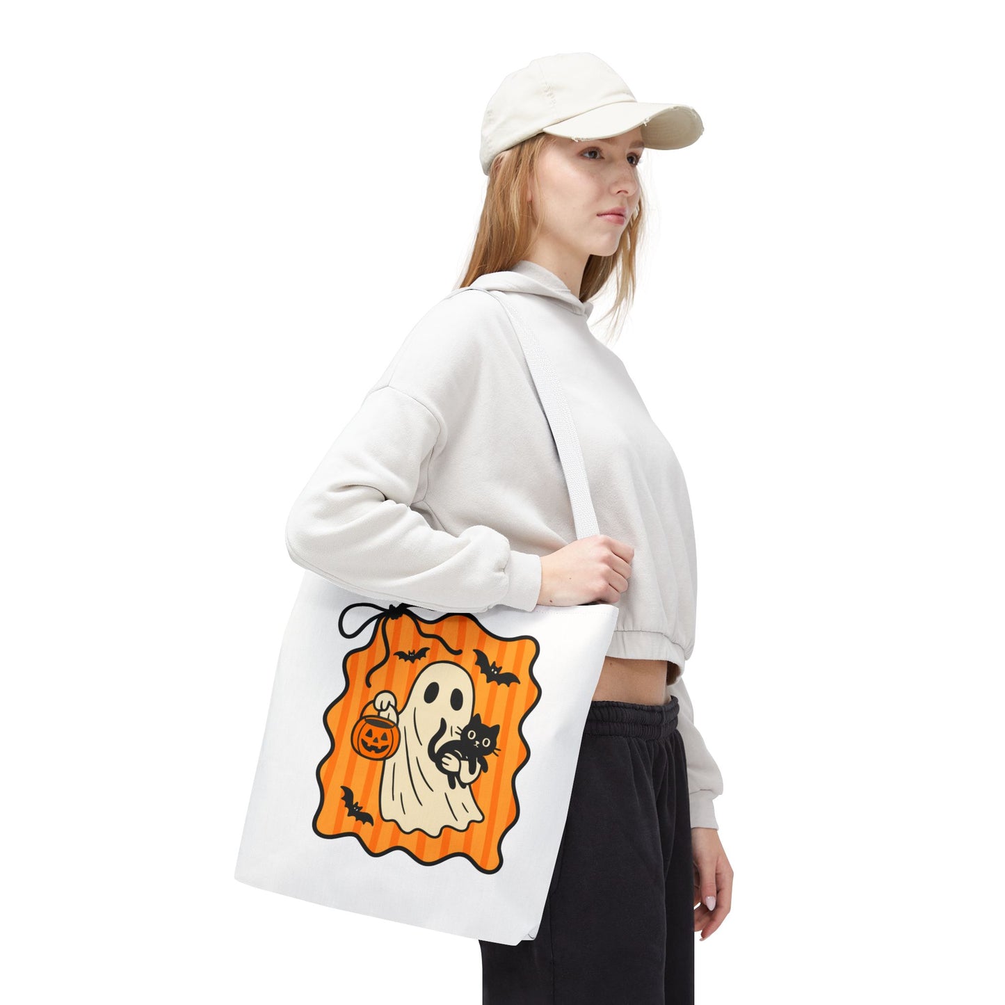 Spooky Season Ghost & Black Cat Tote Bag