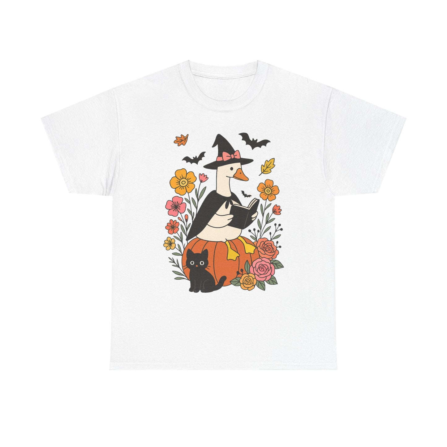 Spooky Goose Reading and Black Cat Tee - Halloween Gift