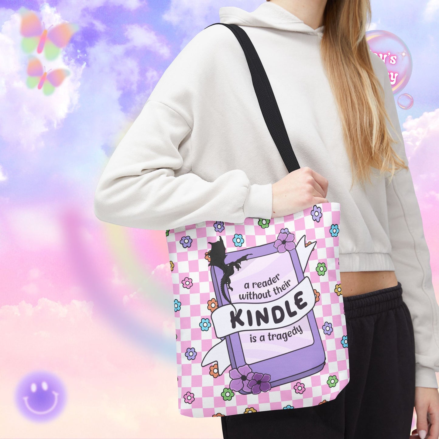 Pink Reader Without Their Kindle Tote Bag