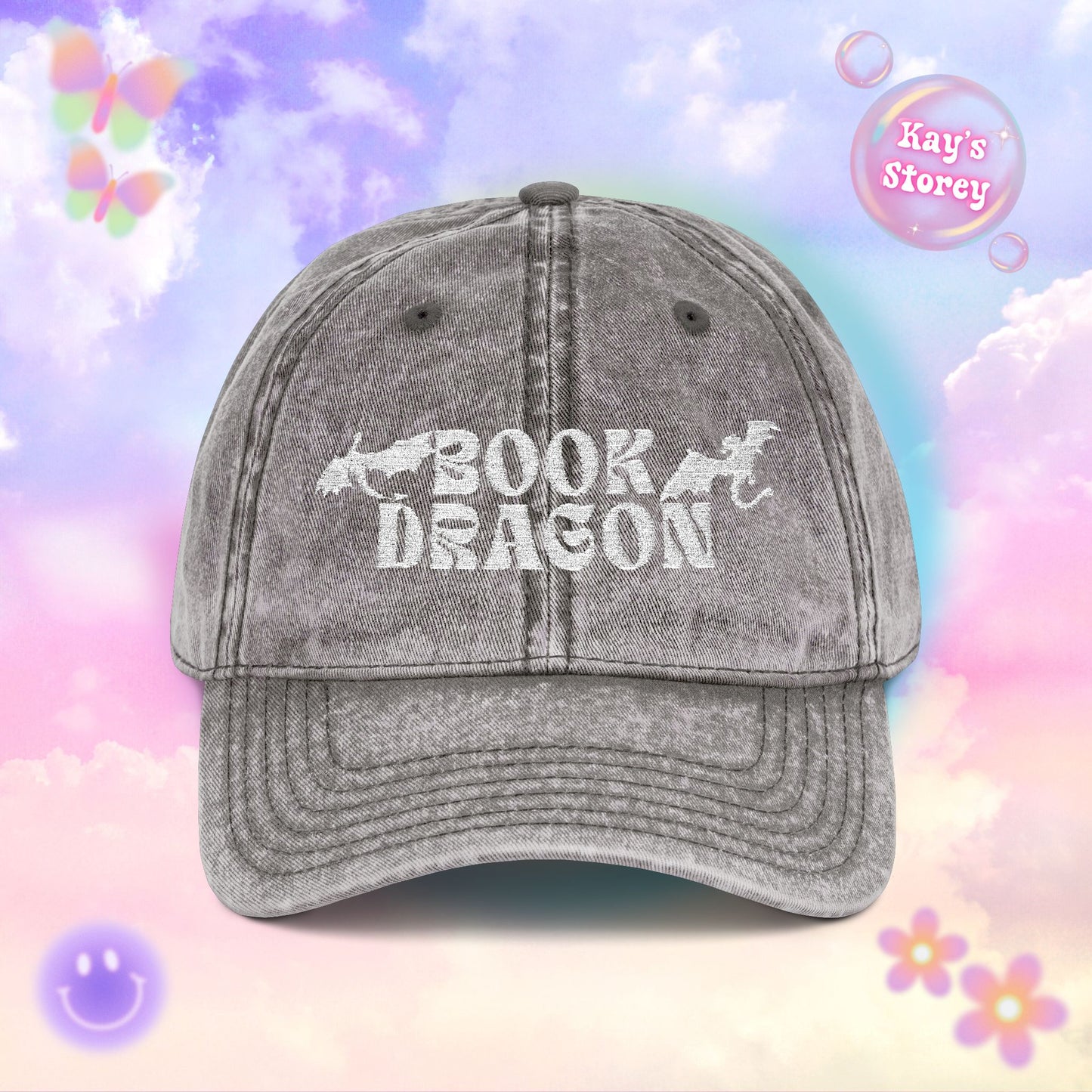 Book Dragon Embroidered Vintage Cap