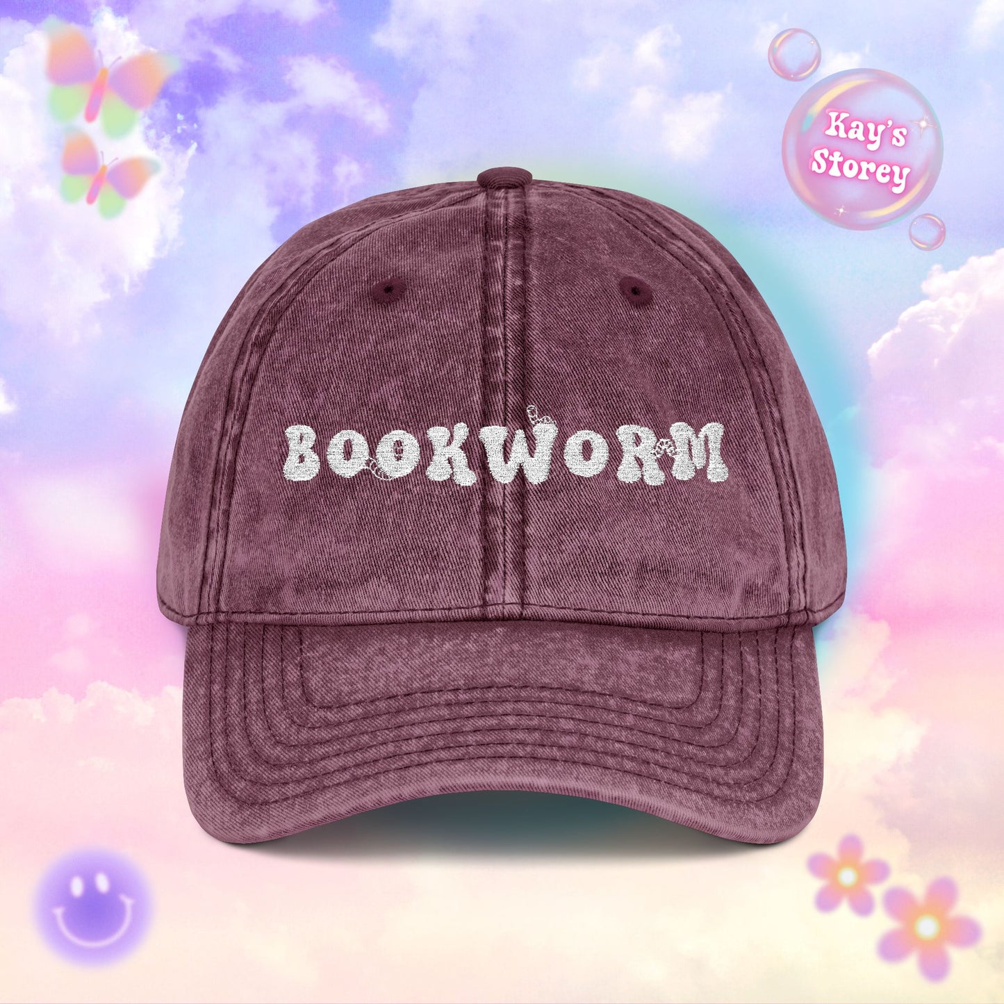 Bookworm Embroidered Vintage Cap