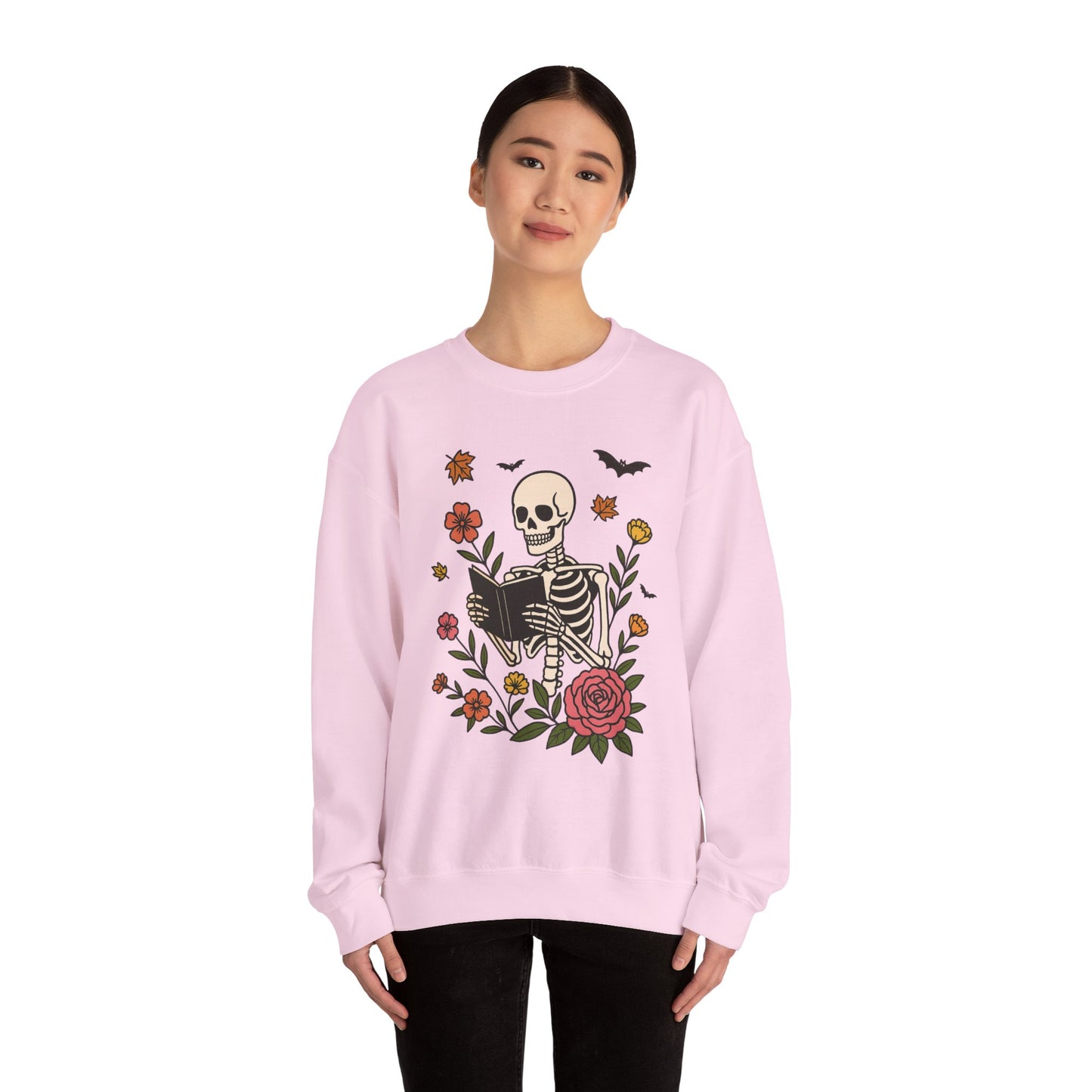 Reading Skeleton Sweatshirt, Long Sleeve Shirt for Spooky Season Bookish Gift,  Halloween Reading Apparel