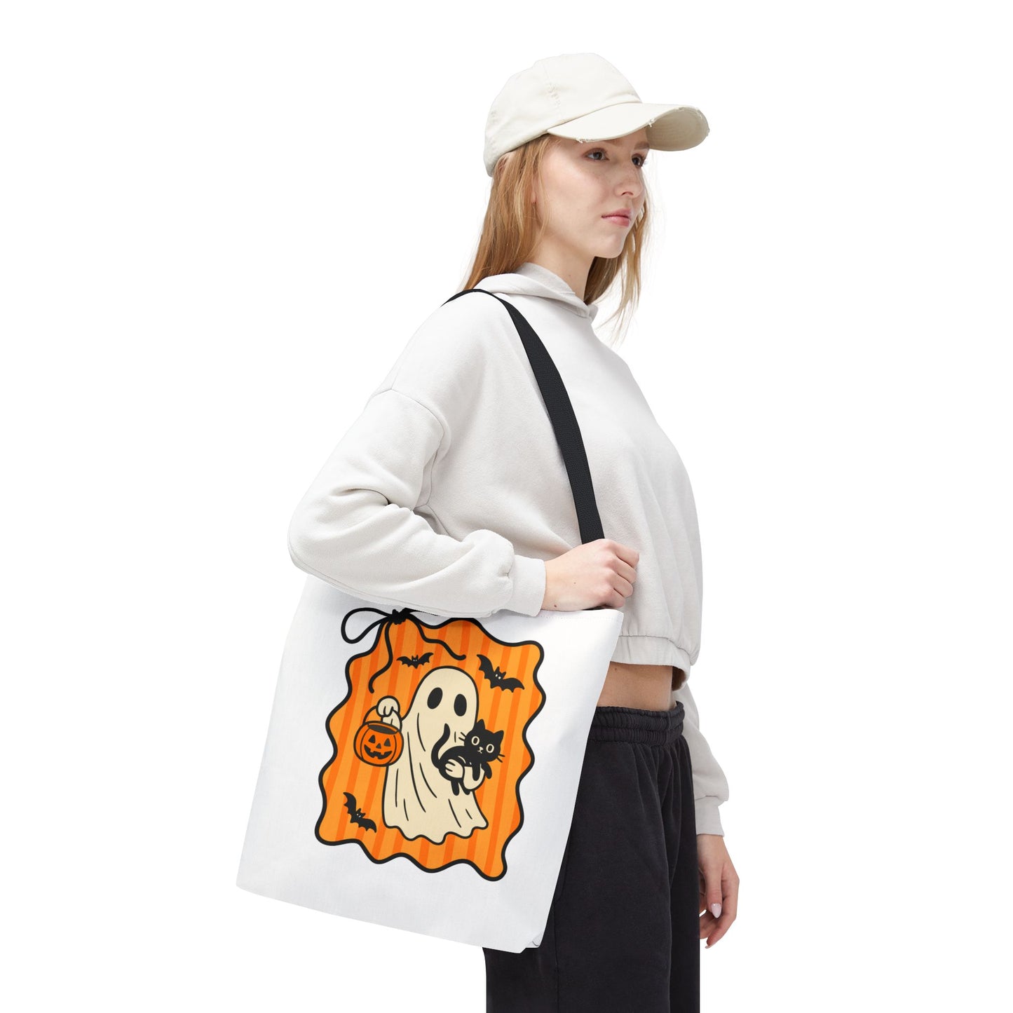 Spooky Season Ghost & Black Cat Tote Bag