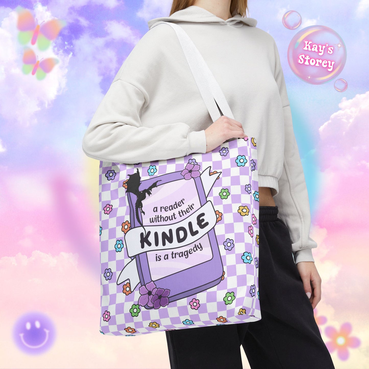 Purple Reader Without Their Kindle Tote Bag