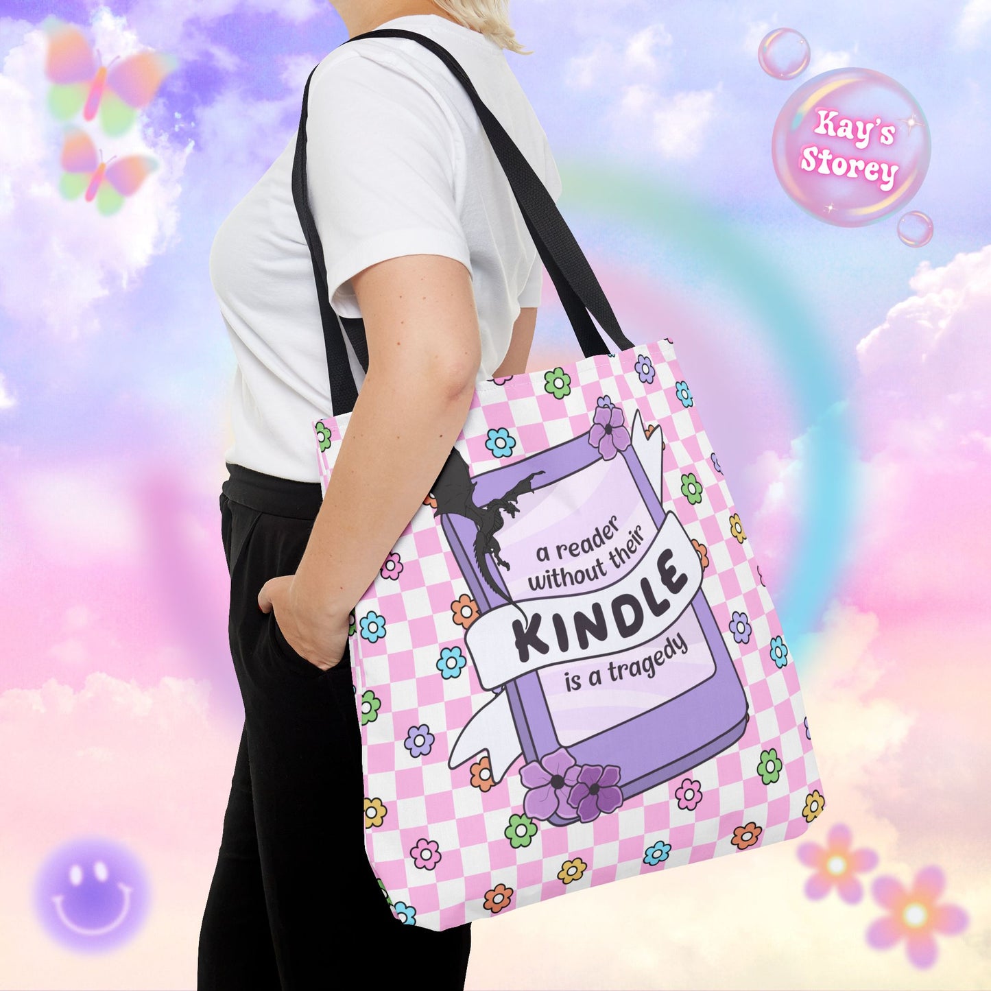 Pink Reader Without Their Kindle Tote Bag