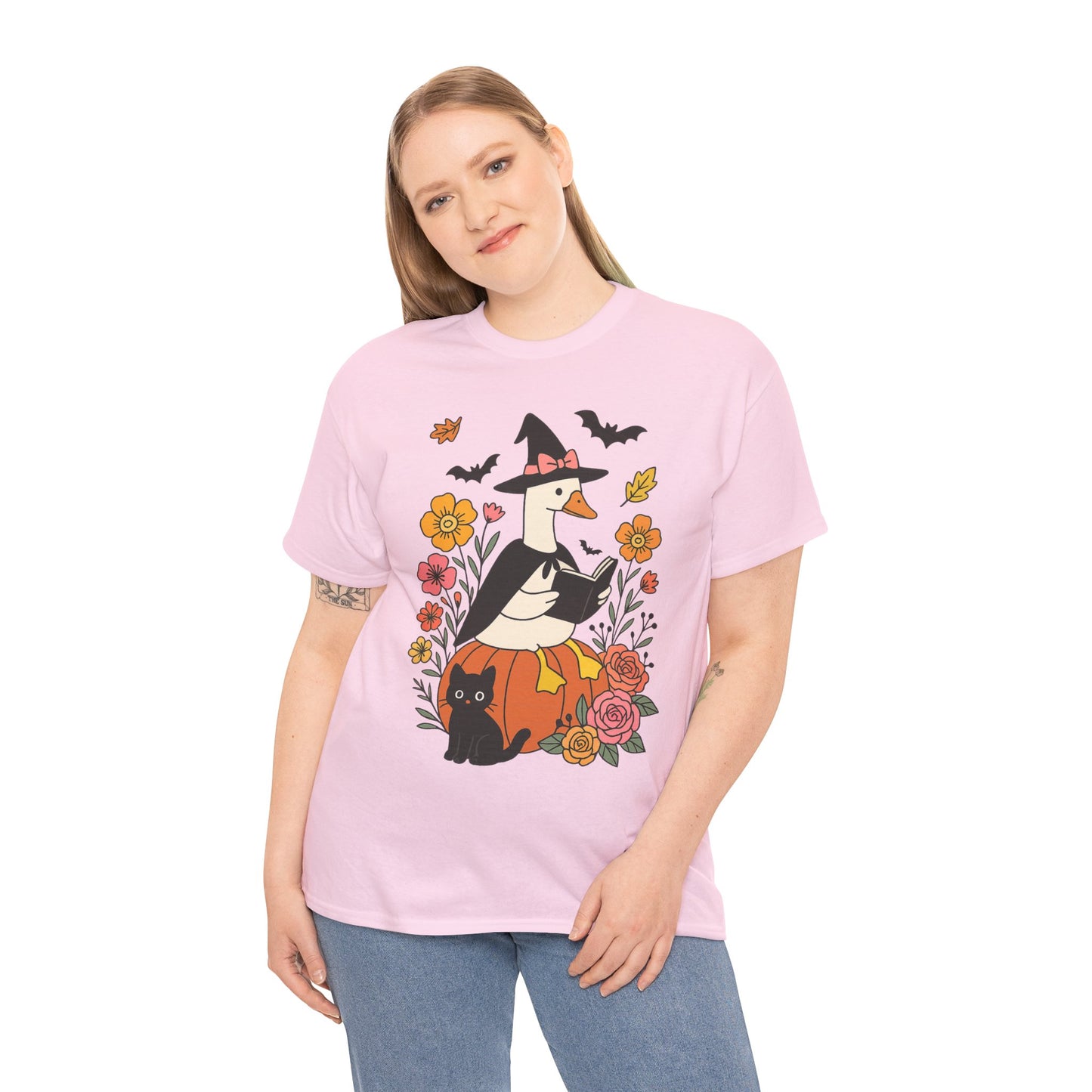 Spooky Goose Reading and Black Cat Tee - Halloween Gift