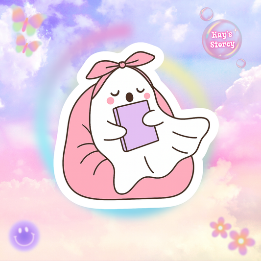 Ghostly Reading Kiss-Cut Sticker, Book Lover Sticker, Cute Sticker Set, Spooky Decals, Halloween Stickers, Vinyl Ghost Stickers