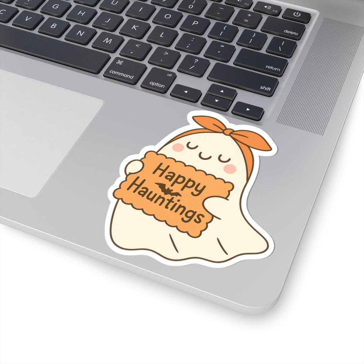 Happy Hauntings Ghost Kiss-Cut Sticker, Book Lover Sticker, Cute Sticker Set, Spooky Decals, Halloween Stickers, Vinyl Kindle Stickers