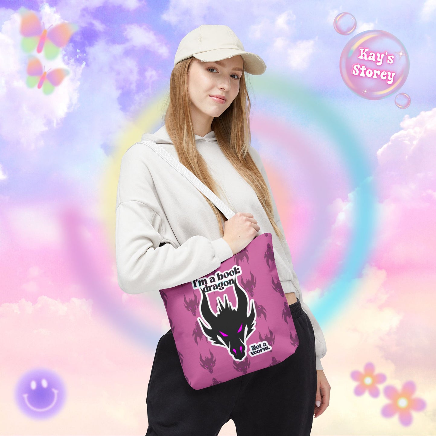 Book Dragon Pink Tote Bag