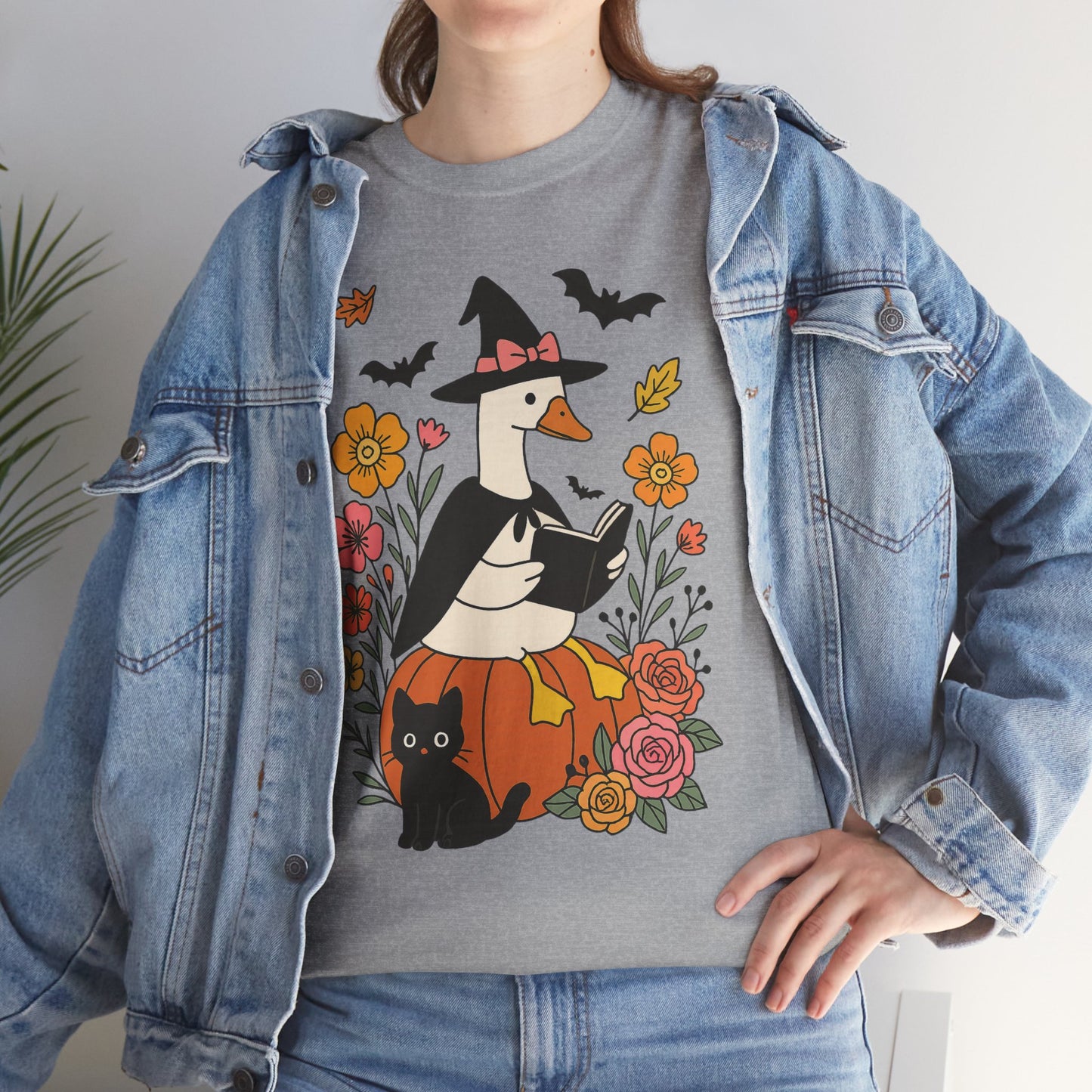 Spooky Goose Reading and Black Cat Tee - Halloween Gift
