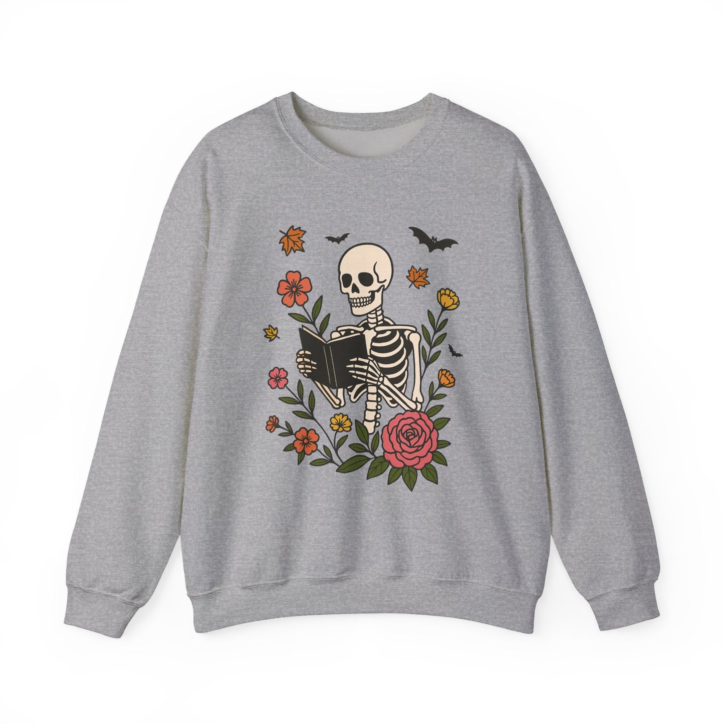Reading Skeleton Sweatshirt, Long Sleeve Shirt for Spooky Season Bookish Gift,  Halloween Reading Apparel
