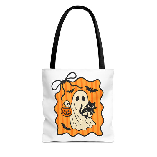 Spooky Season Ghost & Black Cat Tote Bag