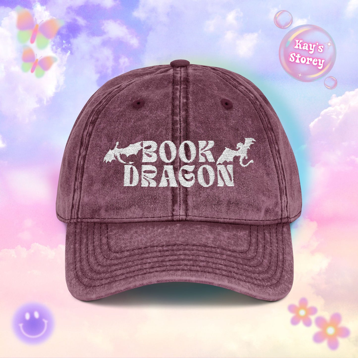 Book Dragon Embroidered Vintage Cap