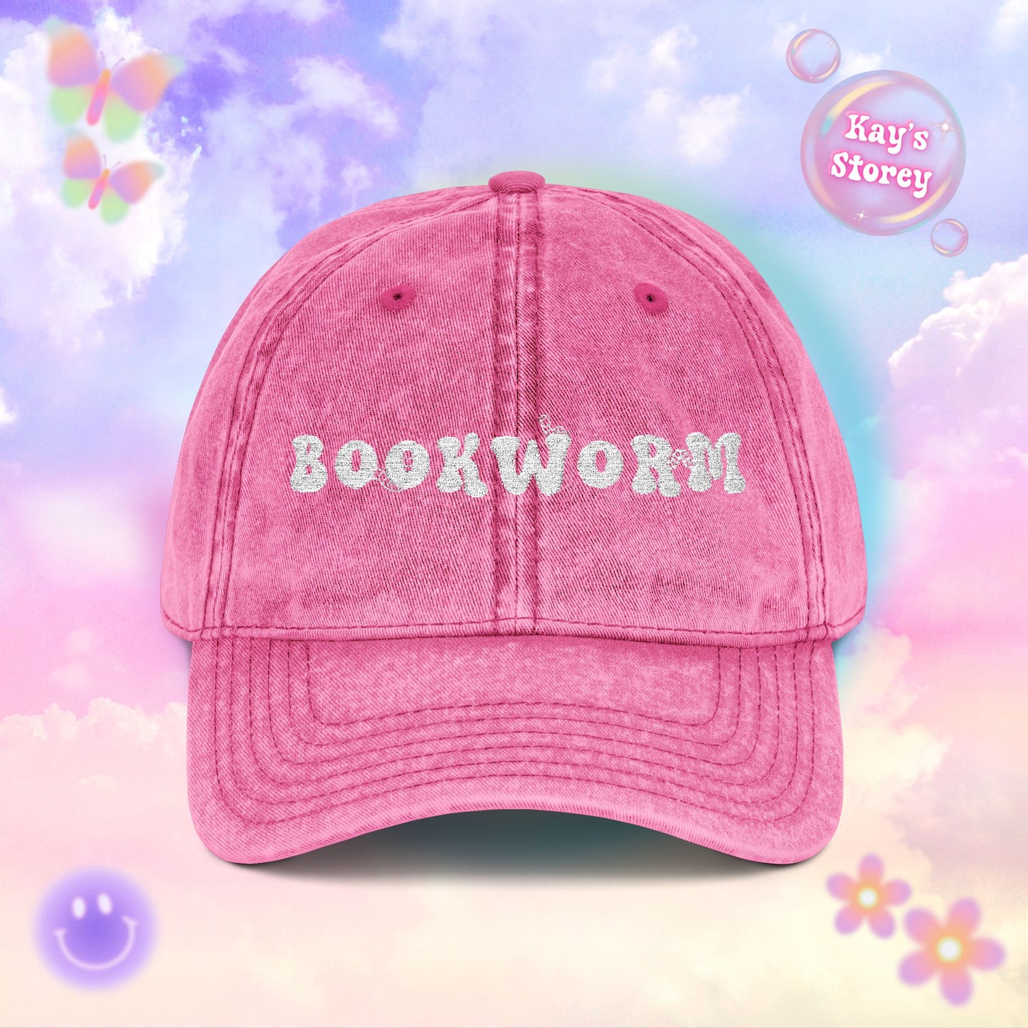 Bookworm Embroidered Vintage Cap