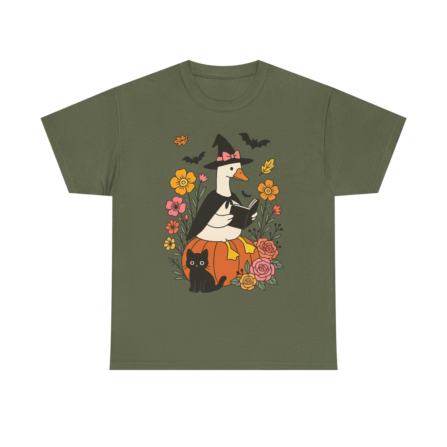 Spooky Goose Reading and Black Cat Tee - Halloween Gift