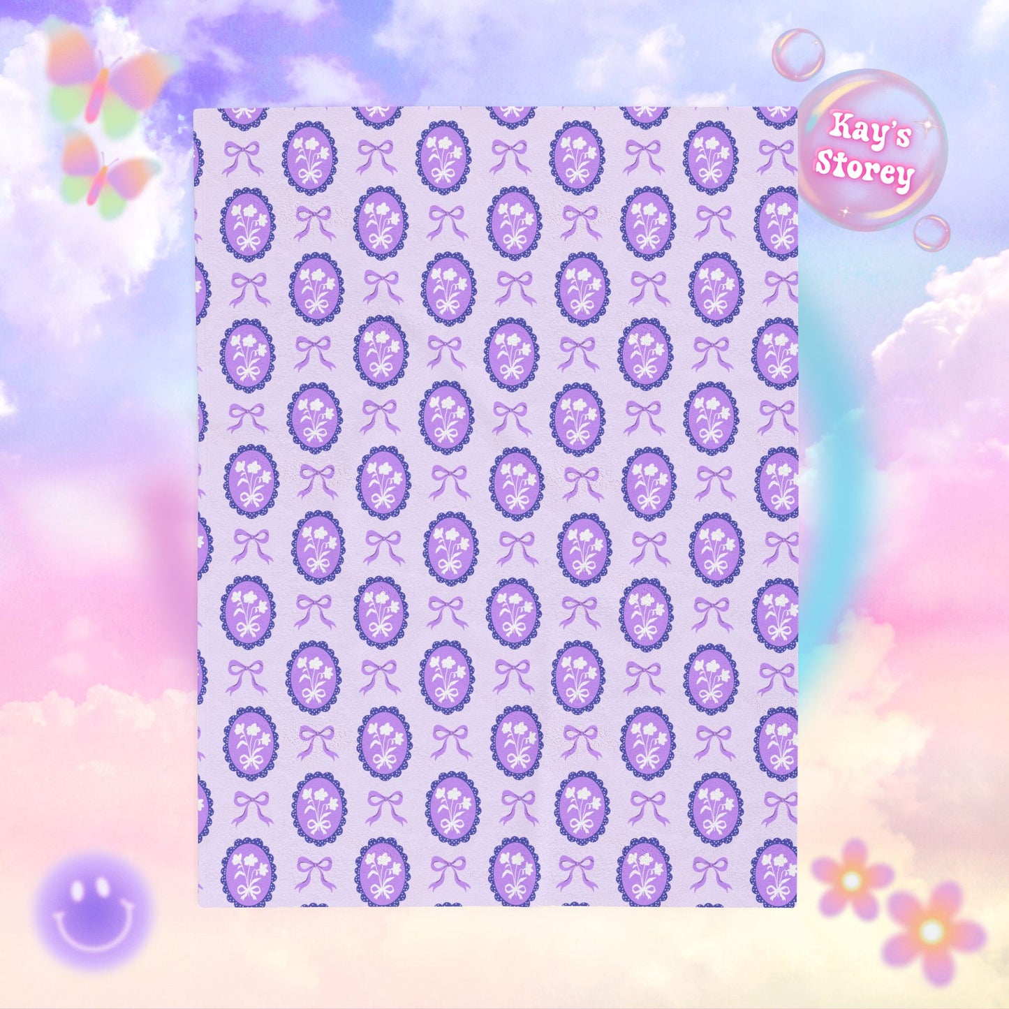 Purple Floral Coquette Bookish Velveteen Plush Blanket - Cozy Reading Throw