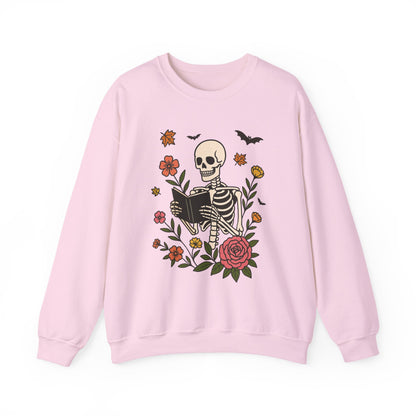 Reading Skeleton Sweatshirt, Long Sleeve Shirt for Spooky Season Bookish Gift,  Halloween Reading Apparel