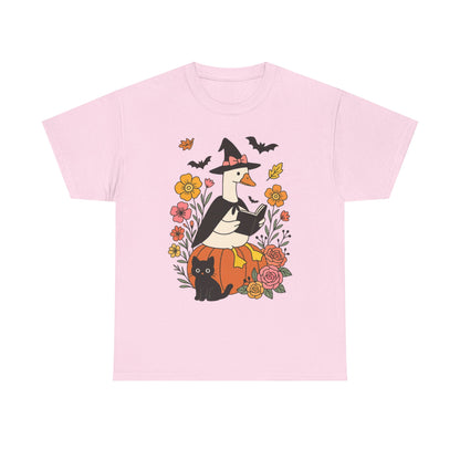 Spooky Goose Reading and Black Cat Tee - Halloween Gift