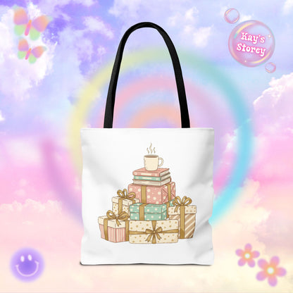 Coffee & Book Stack Tote Bag