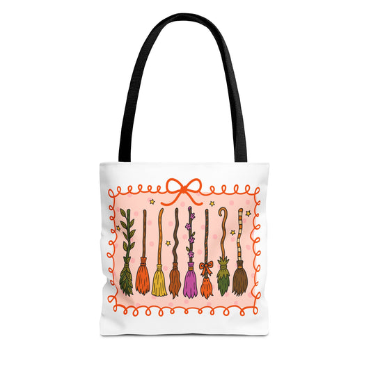 Spooky Season Witches Brooms Book Tote Bag