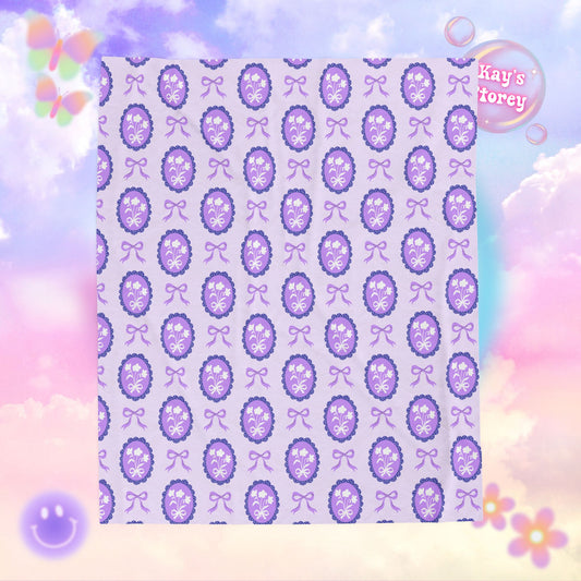 Purple Floral Coquette Bookish Velveteen Plush Blanket - Cozy Reading Throw