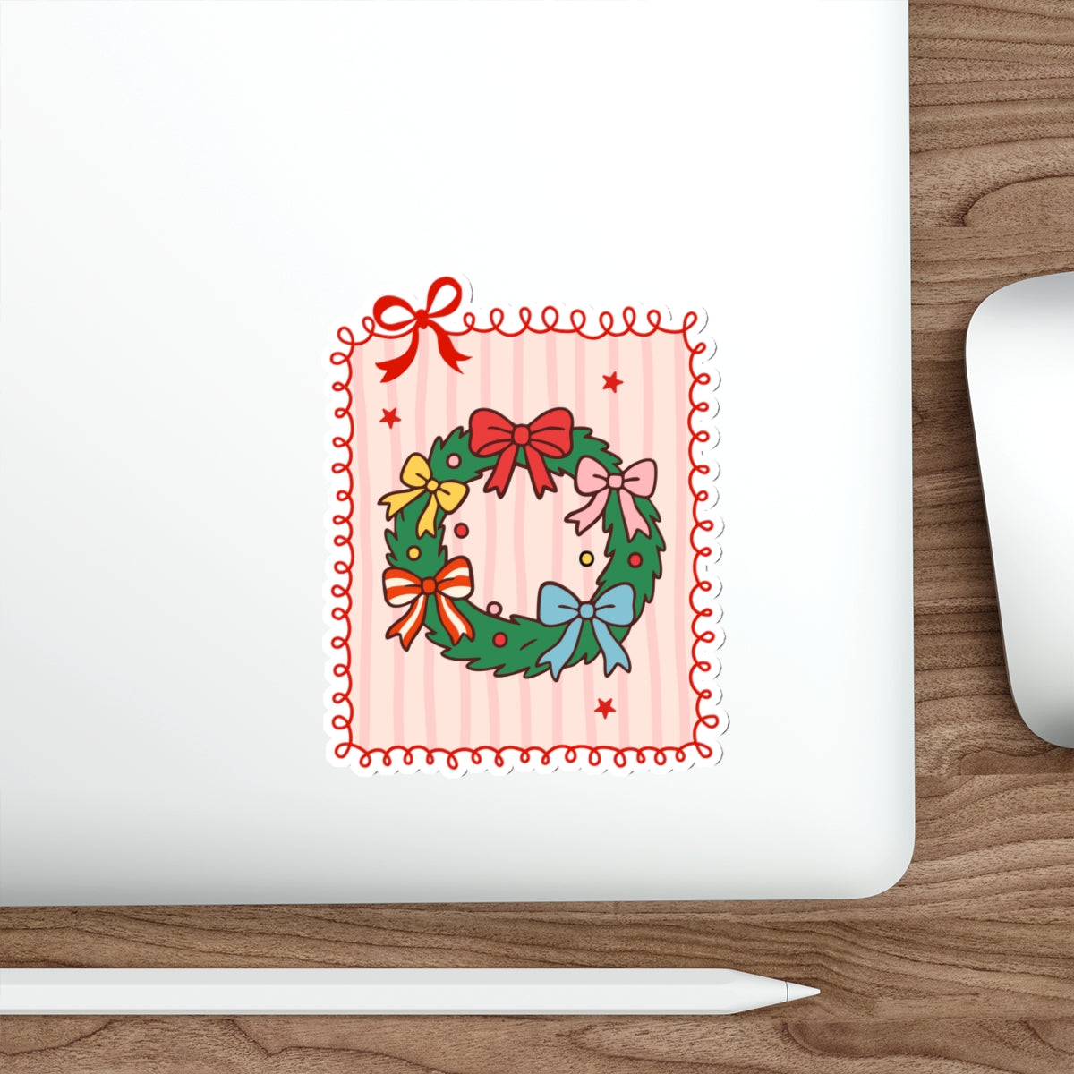 Wreath Bookish Holiday Die-Cut Sticker - Festive Reading-Themed Sticker