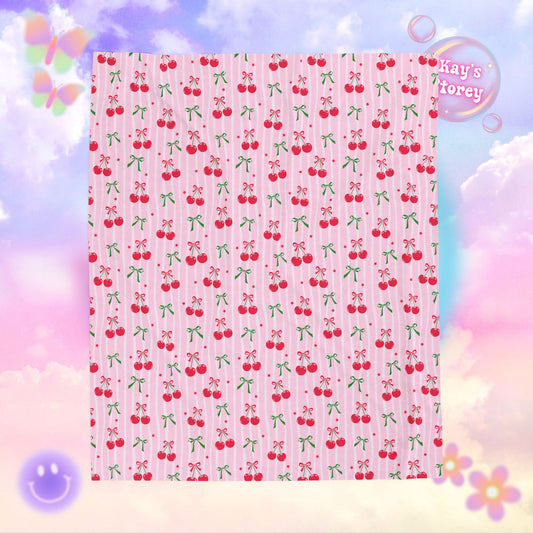 Christmas Cherries Bookish Velveteen Plush Blanket - Cozy Reading Throw