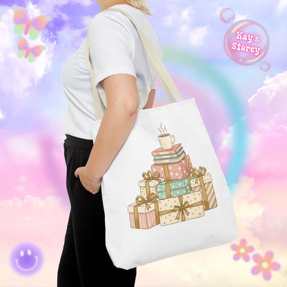 Coffee & Book Stack Tote Bag