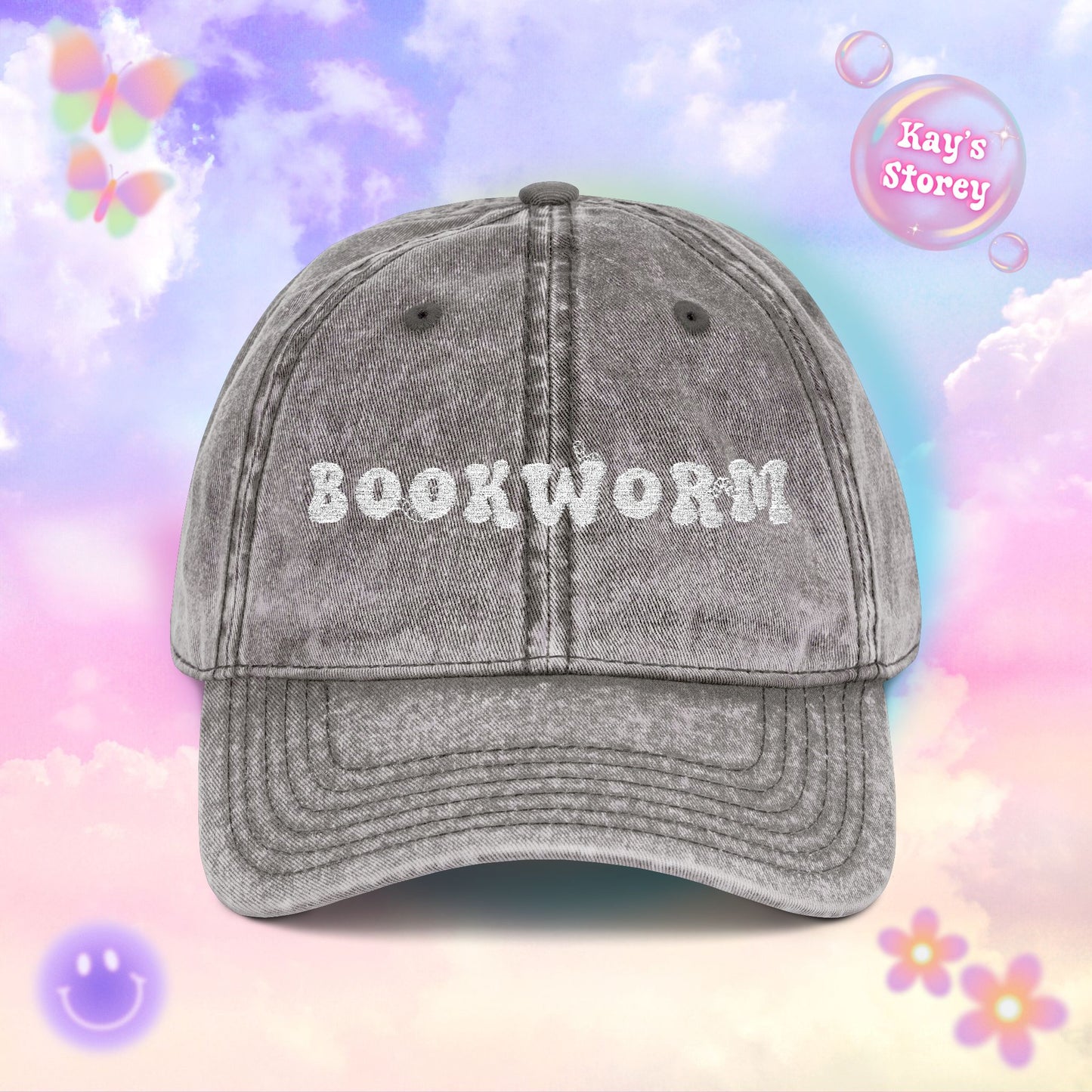 Bookworm Embroidered Vintage Cap