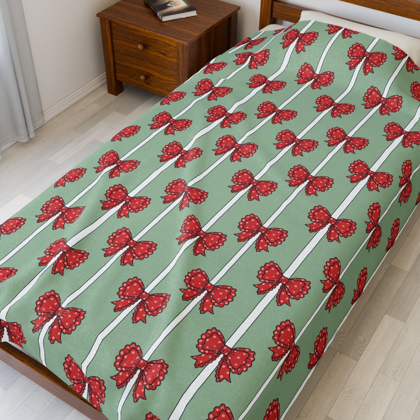 Polka Dot Christmas Bows Bookish Velveteen Plush Blanket - Cozy Reading Throw